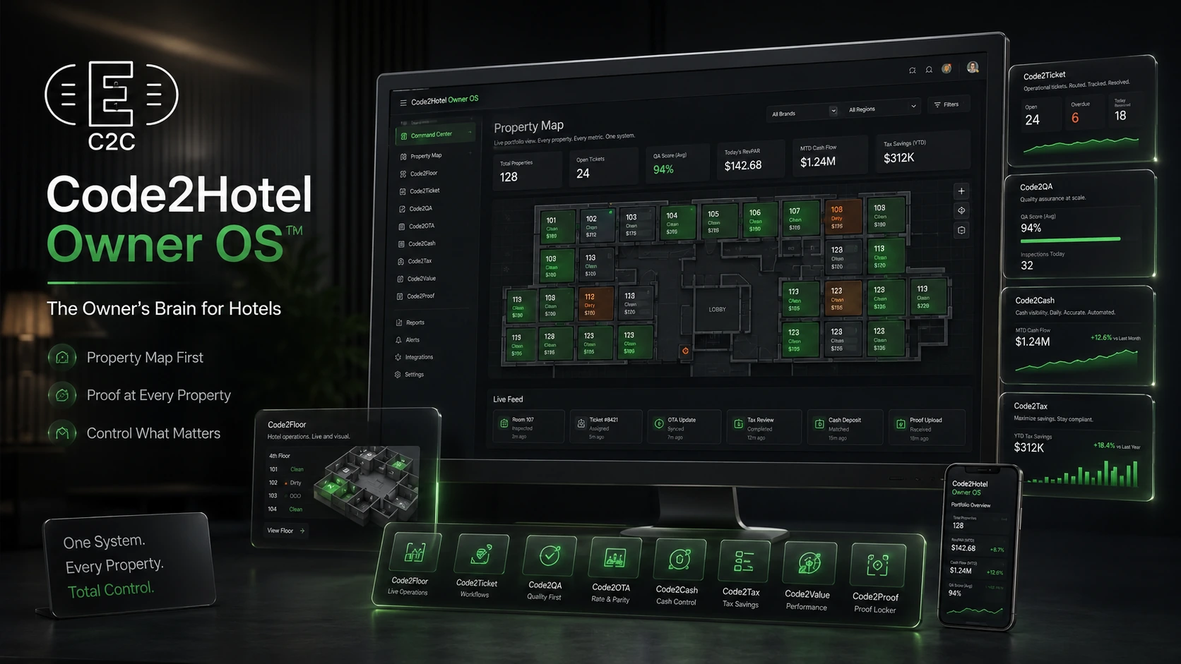 Code2Hotel desktop property map command center